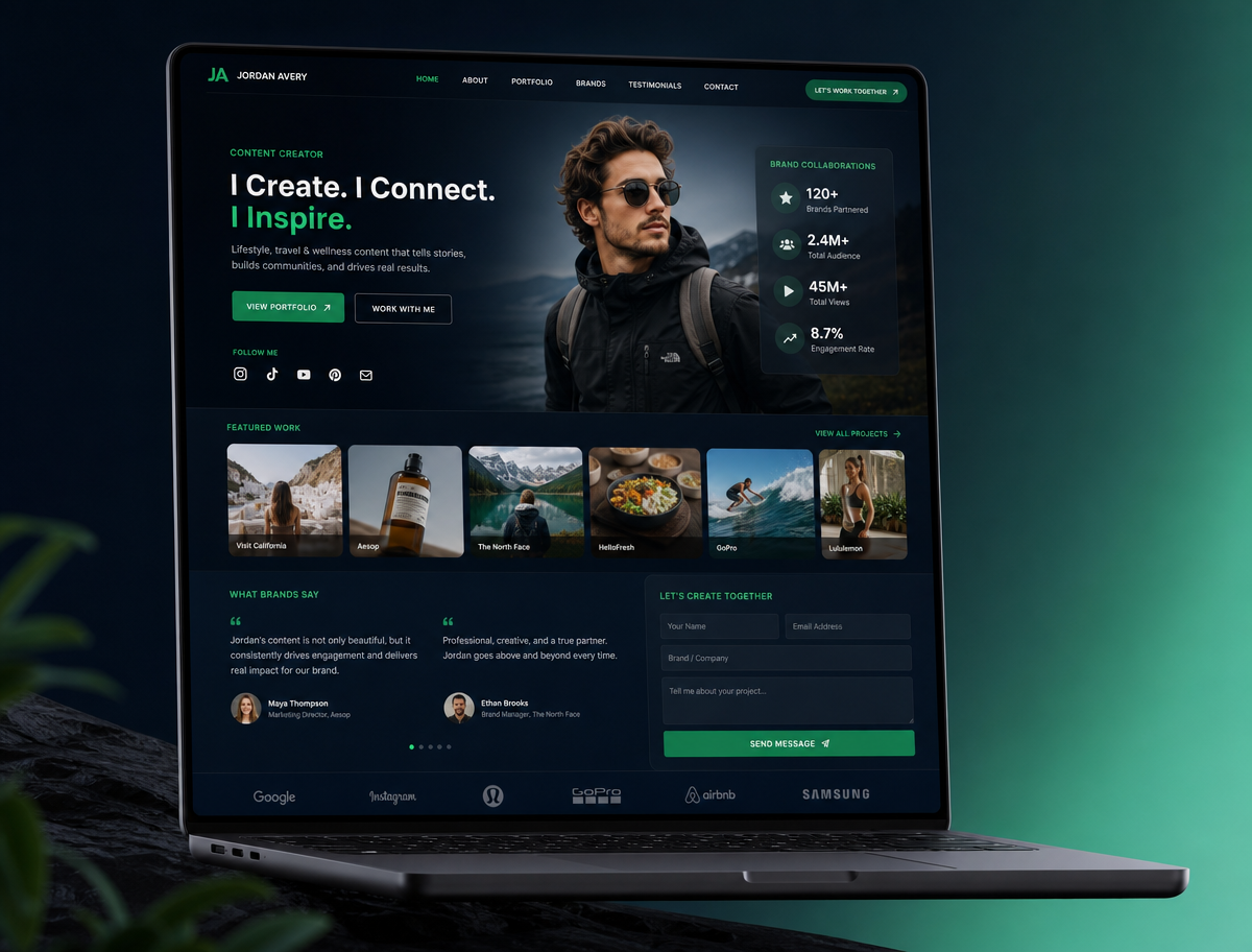 Content Creator Portfolio Website screenshot